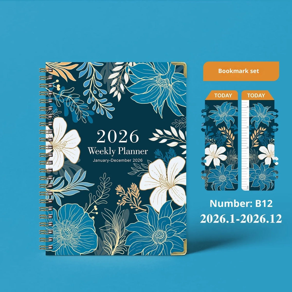2026 English A5 coil diary notebook with paper cover in colour options B08 to B15