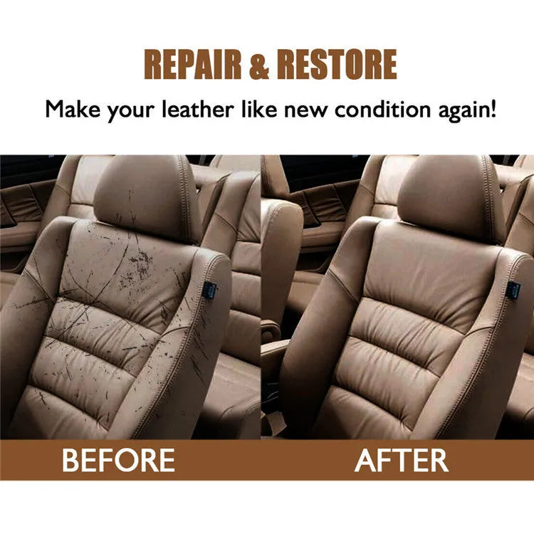 Leather repair cream for PVC leather in black and white tub with applicator