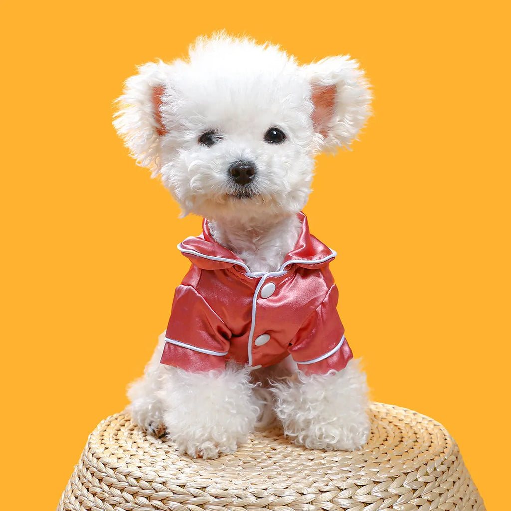 Cotton pet pajamas in princess style for dogs and cats, available in pink and navy blue, sizes XS to XXL