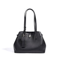 Large capacity genuine leather bucket bag for women in black with crossbody strap and patchwork detail