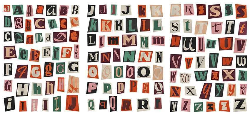 Set of English letter and number stickers with weekly words in printed cute style for crafts
