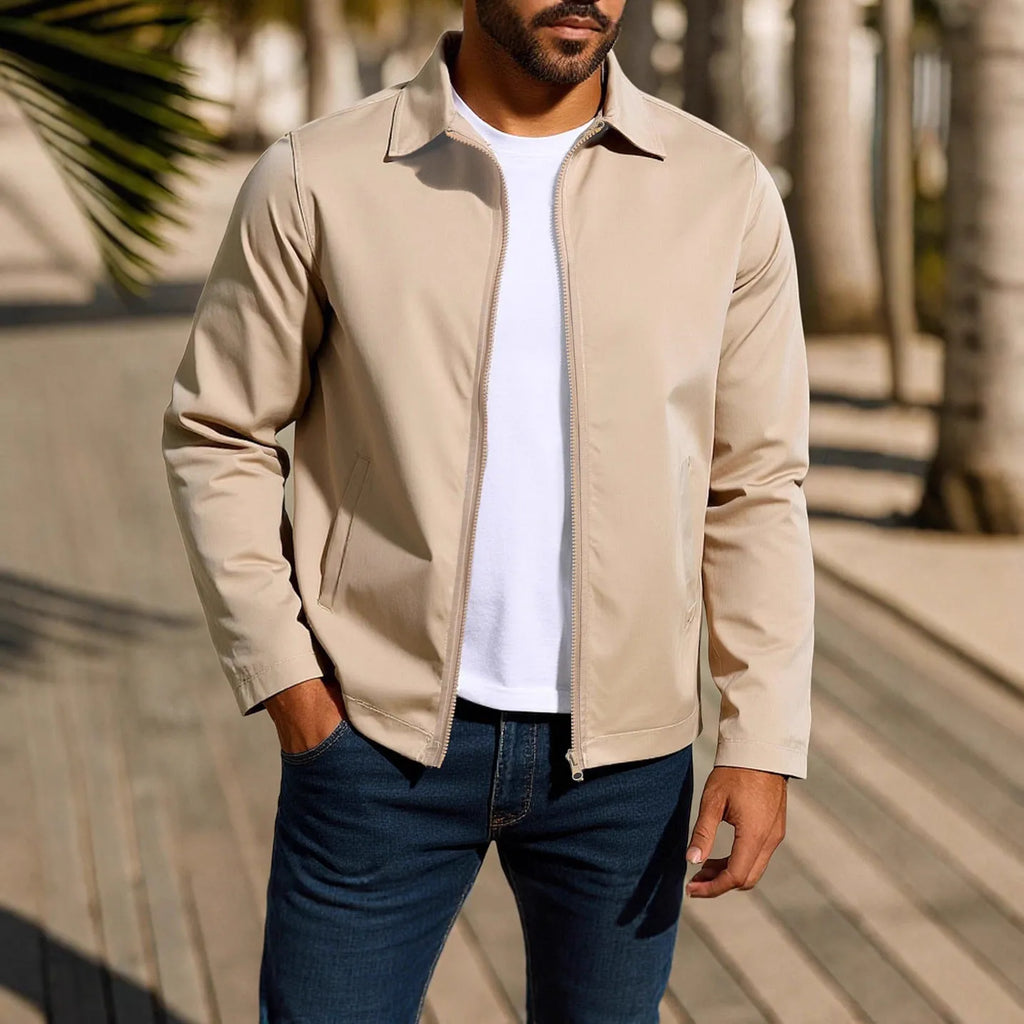 Men's green zip-up cardigan jacket with raglan sleeves laid flat.