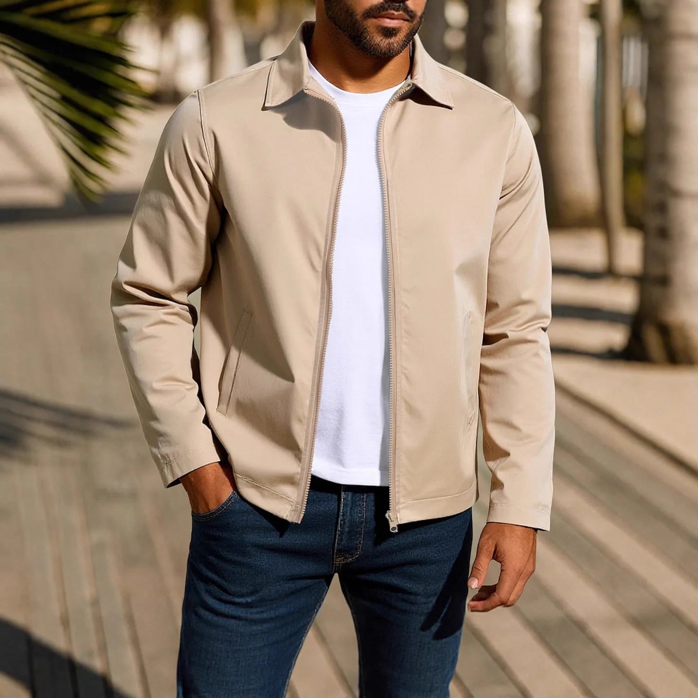 Men's green zip-up cardigan jacket with raglan sleeves laid flat.