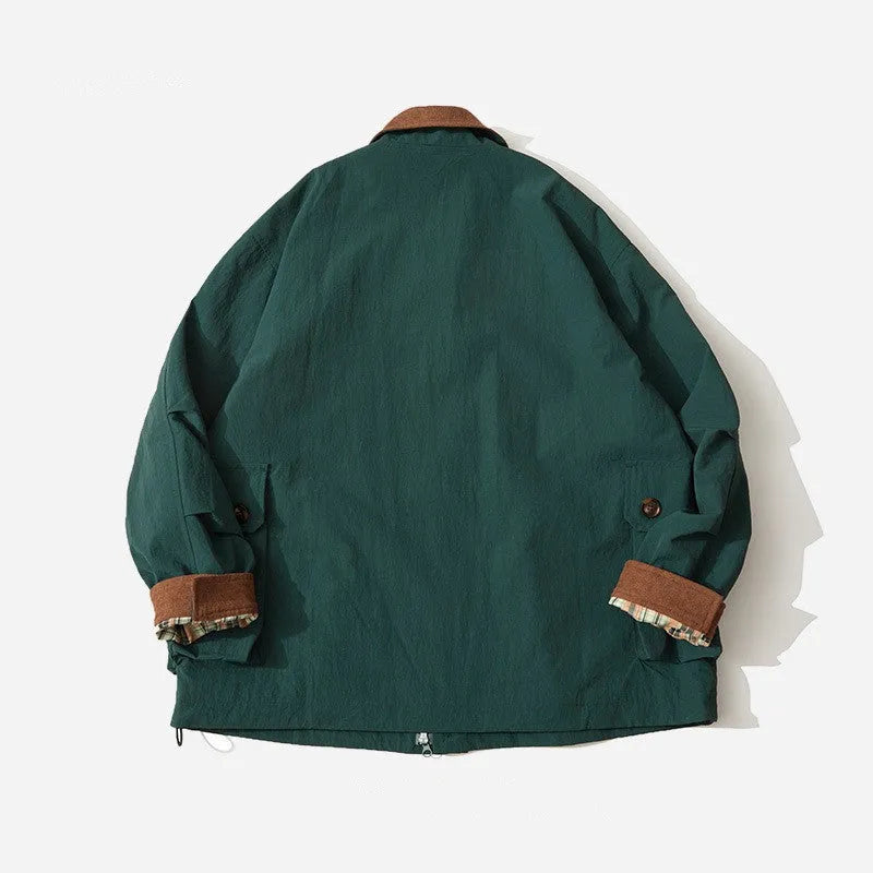 Green and apricot casual jacket with side seam pockets and long sleeves