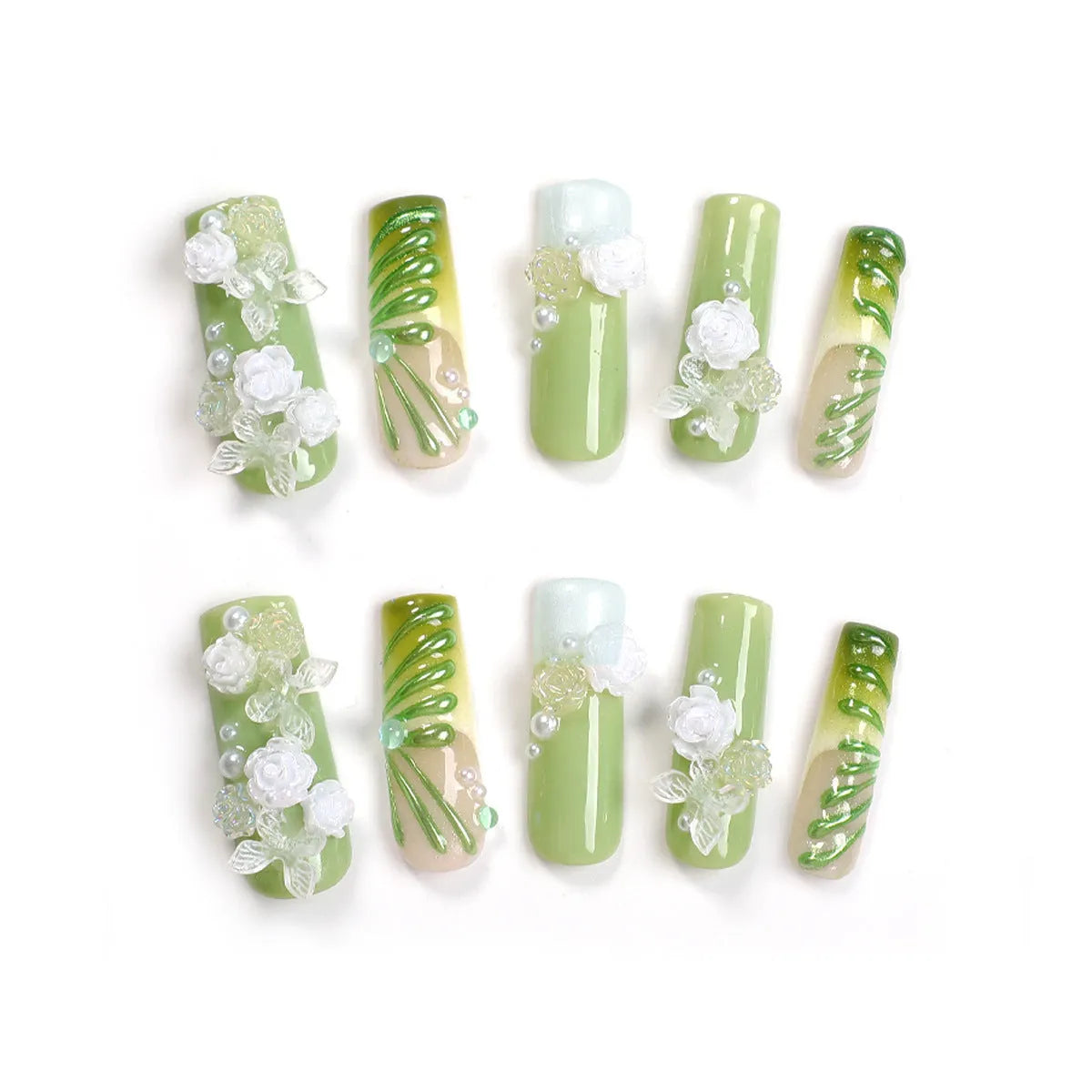Handmade wearable nail set with heart shape and diamond detail, ten nail stickers, jelly glue and rubbing strips, S M L sizes