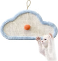 White wall-mounted cat scratching mat with cartoon sleeping cat design made from natural sisal fibre