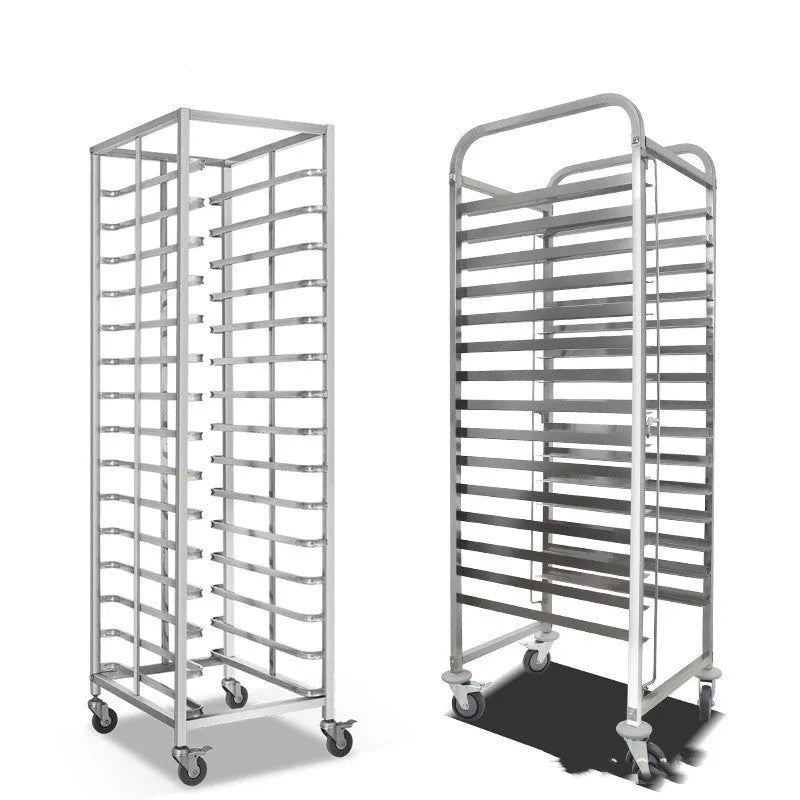 Six-tier stainless steel baking tray rack with 40x60cm trays and a locking mechanism.