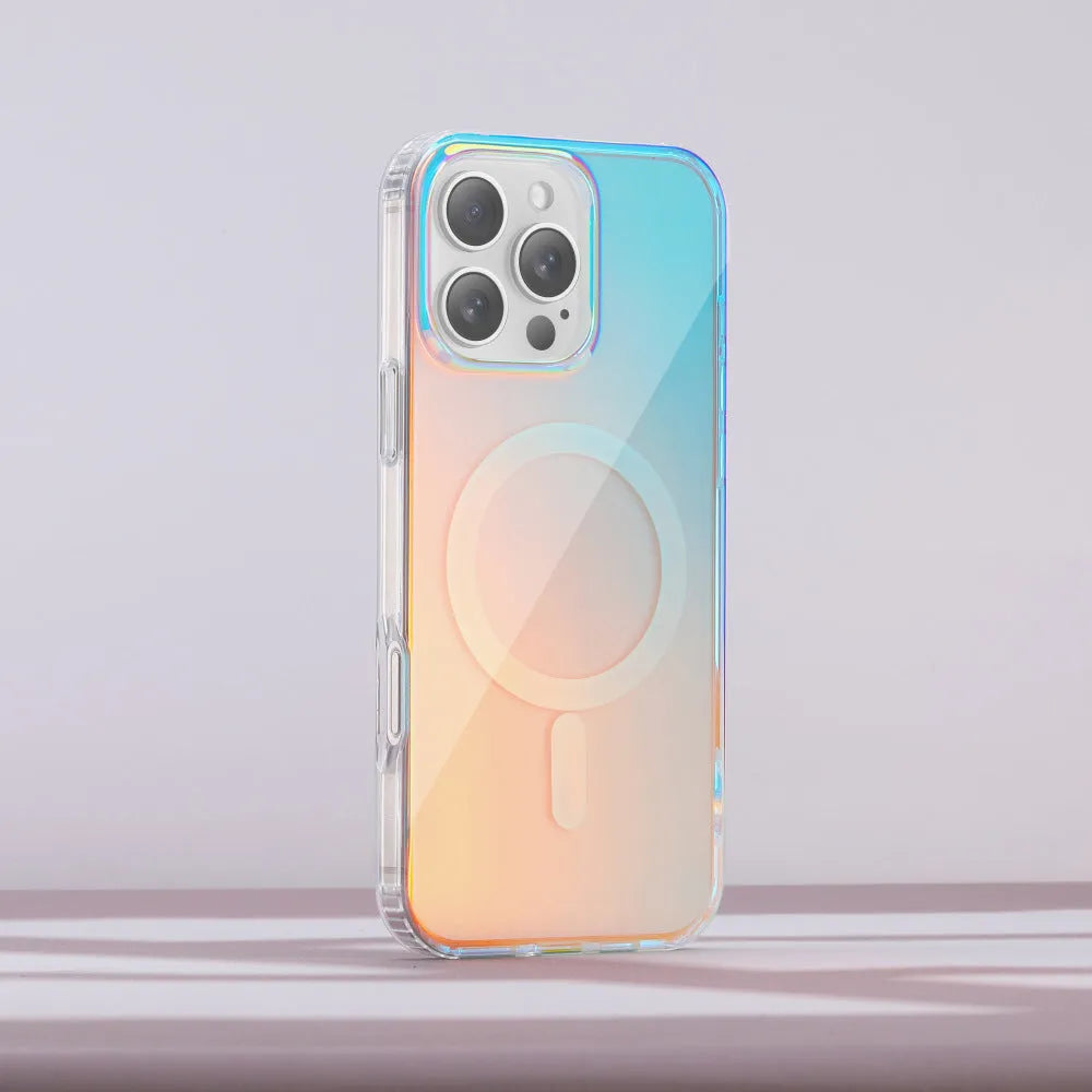 Glossy magnetic protective iPhone case with chameleon colour-changing finish.