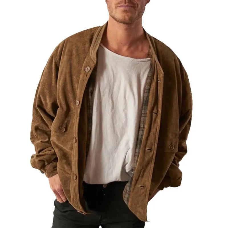 Maillard Suede men's dark brown corduroy jacket front view casual coat