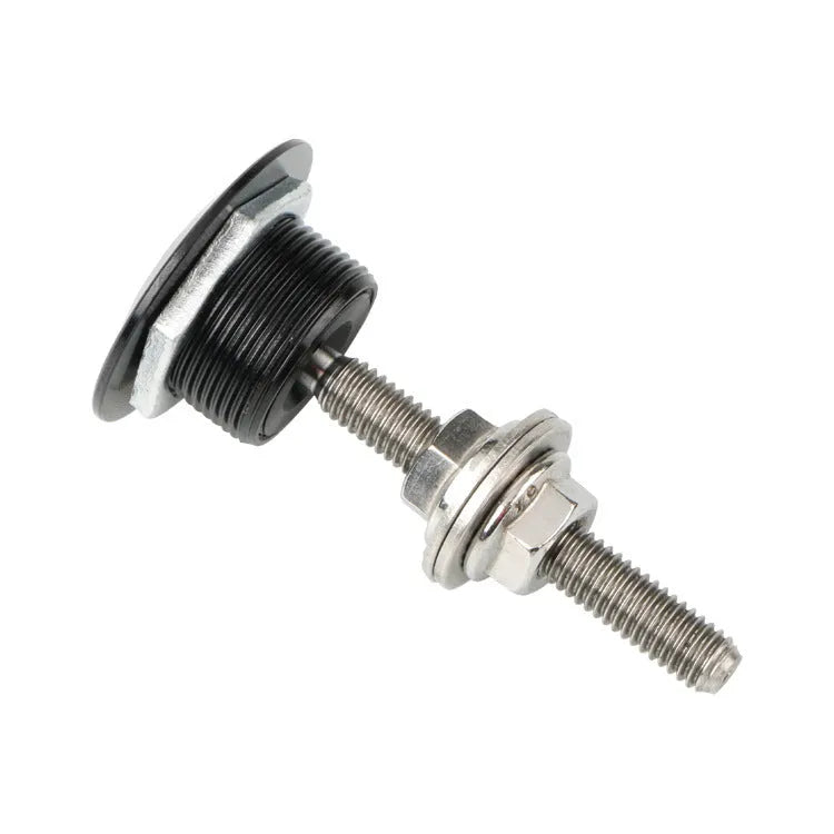 30mm diameter aluminium alloy engine cover lock in silver, black, gold, blue, and red colours next to a 55mm screw.