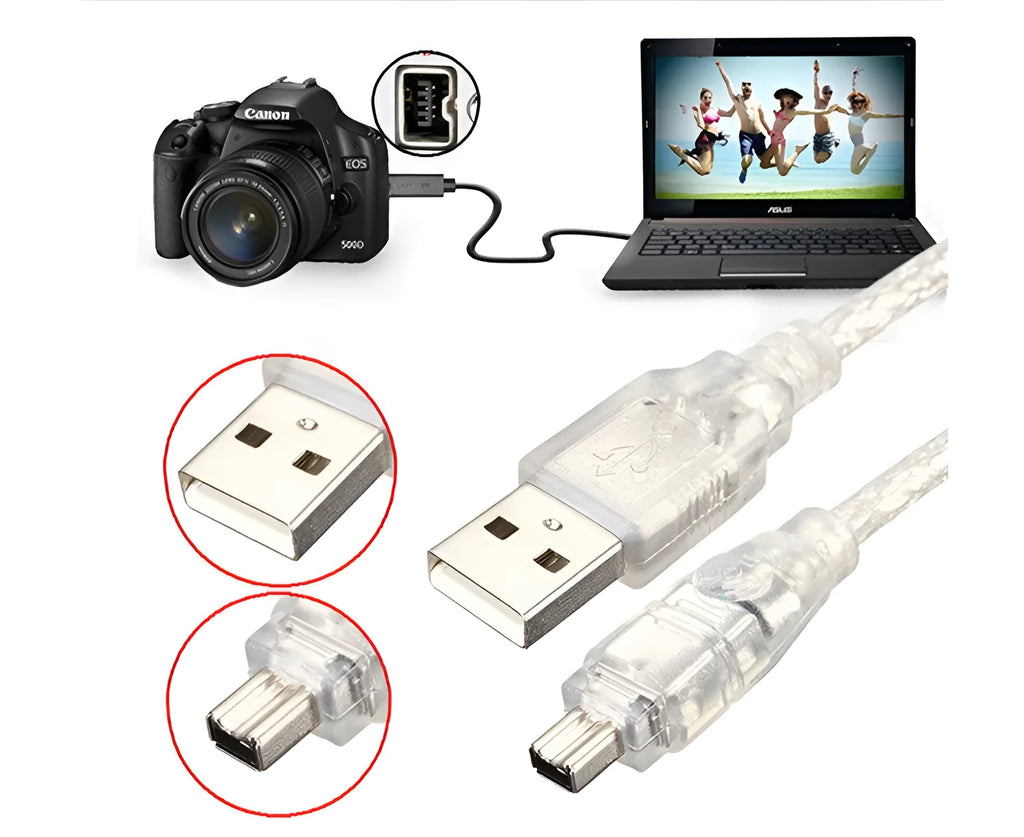 Transparent white USB-A to 4-pin data cable 1 metre length for computer peripherals