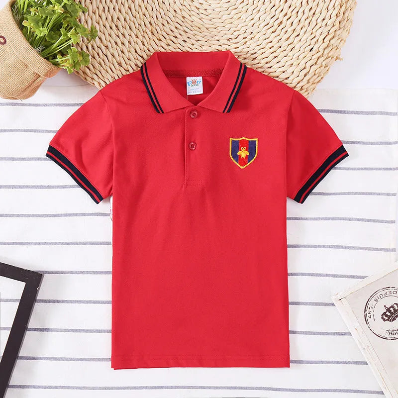 Boys' short sleeve cotton t-shirt in red, navy, yellow or off-white colours