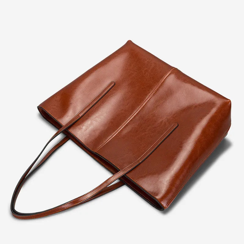 Genuine leather women's shoulder bag with large capacity and European retro styling in multiple colour options