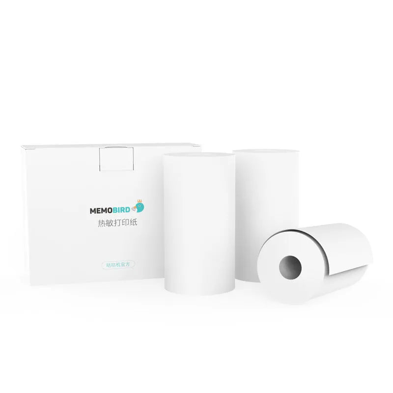 Thermal pocket portable Bluetooth printer in white with 79x79x40mm dimensions and 900mAh battery