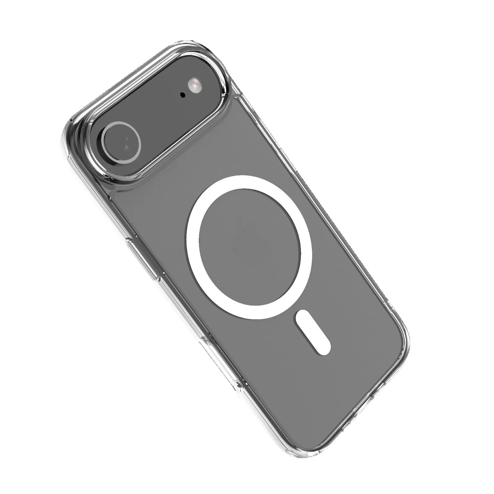 Transparent magnetic phone case for iPhone 17 series showing shockproof design and magnetic mounting capability