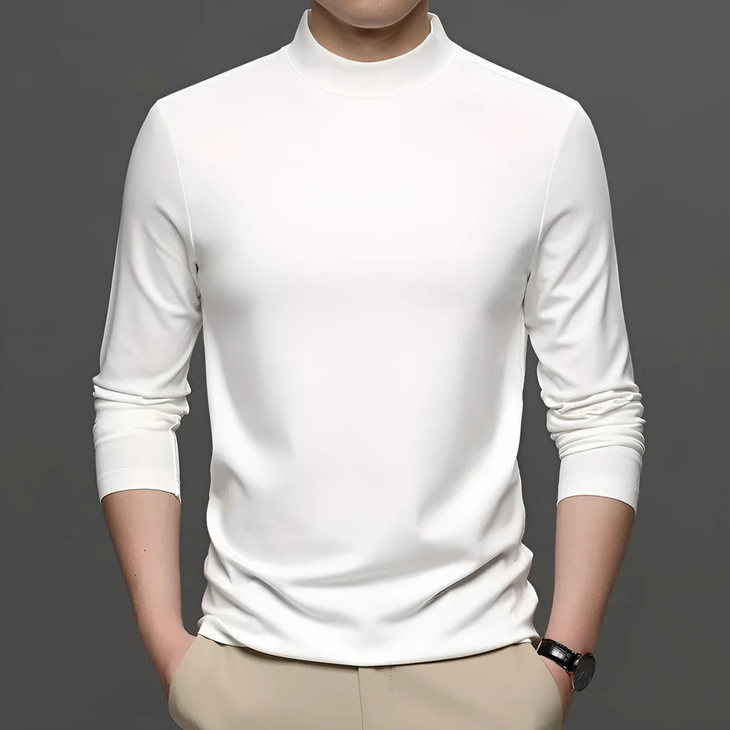 Men's half-high collar long sleeve modal undershirt in solid colour, pullover style