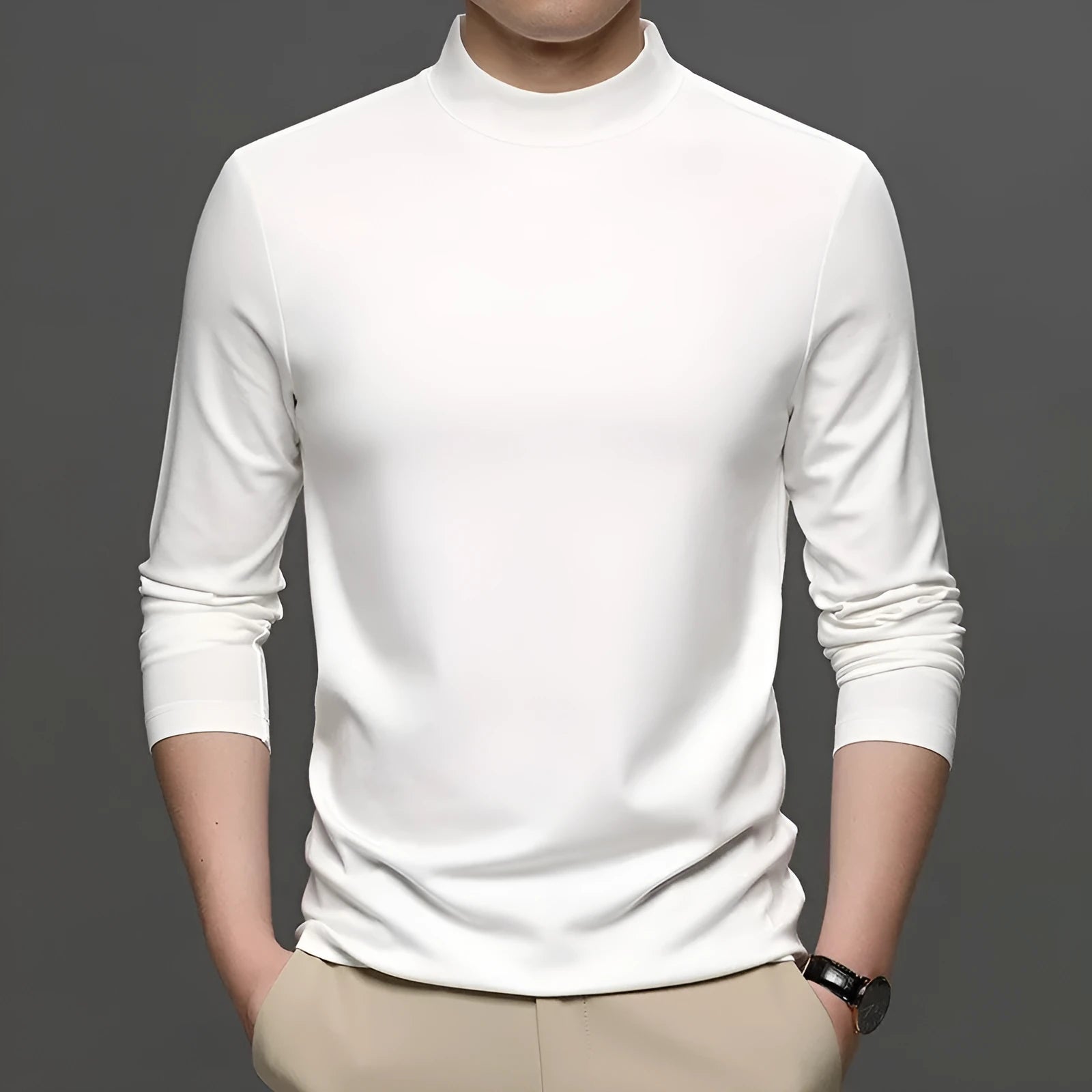 Men's half-high collar long sleeve modal undershirt in solid colour, pullover style