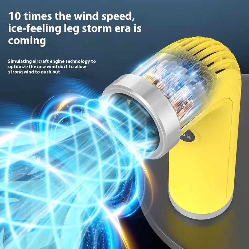 Creative apricot coloured bladeless turbine desk fan with USB power cord
