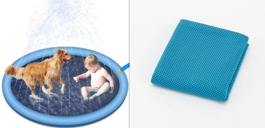 Non-slip PVC splash pad in blue for kids and pet dogs, 150cm inflated diameter, outdoor summer water play mat
