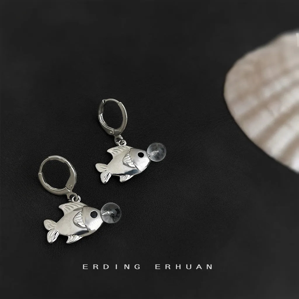 Bubble fish design electroplated copper earrings with goldfish animal modelling