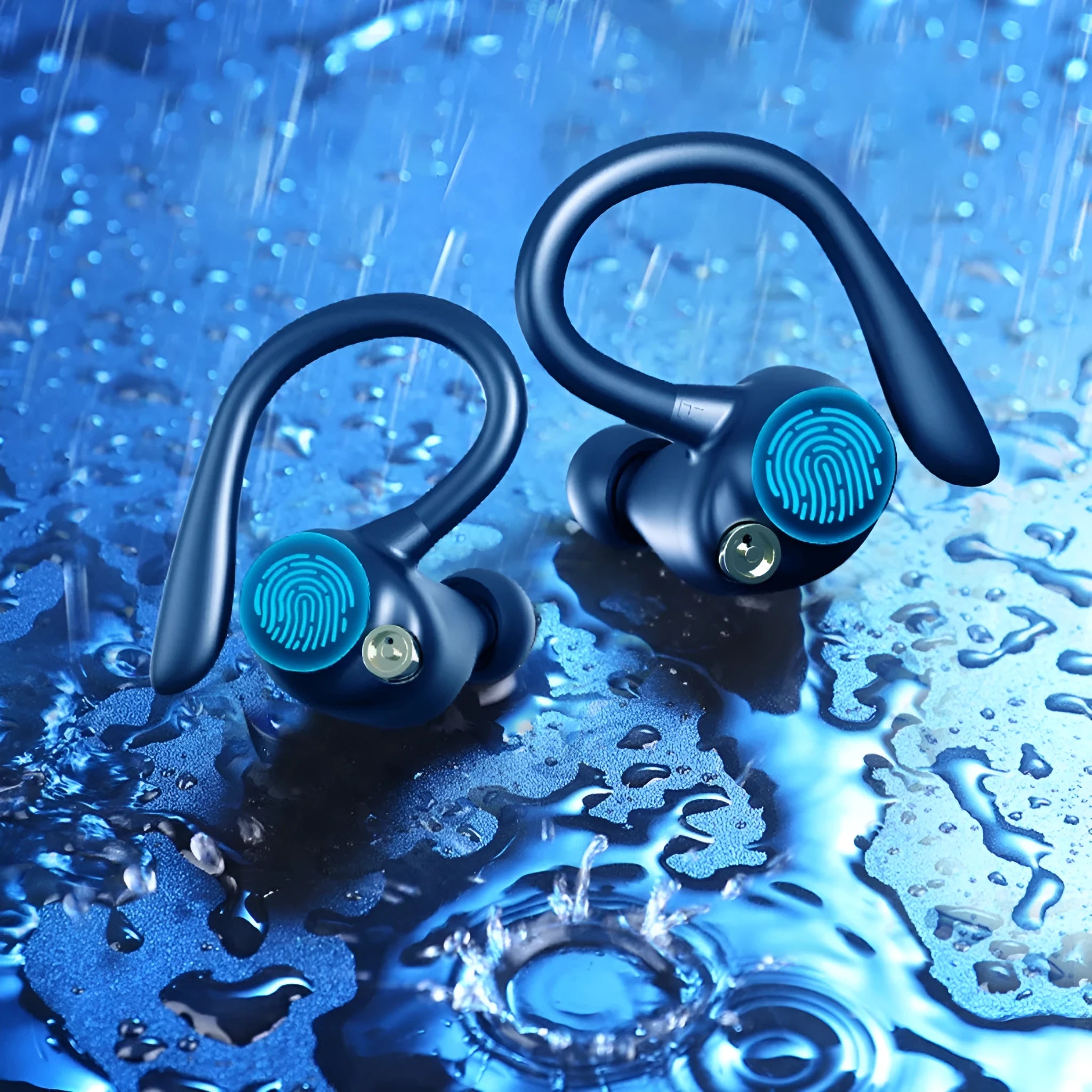 YYK-580 Bluetooth headset with digital display and ear hook design in black