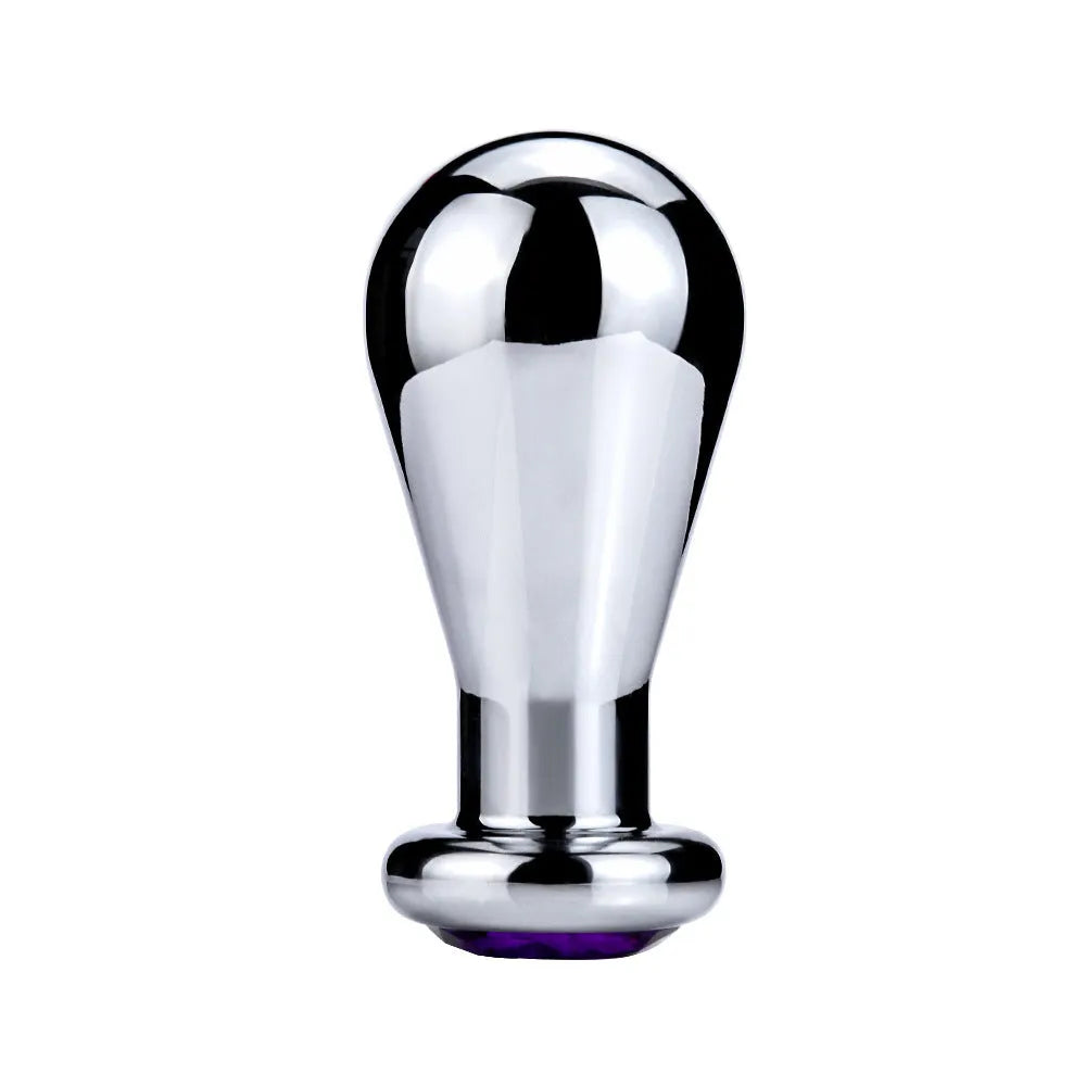 Silver metal bulb butt plug made from aluminium alloy on white background