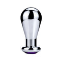 Silver metal bulb butt plug made from aluminium alloy on white background