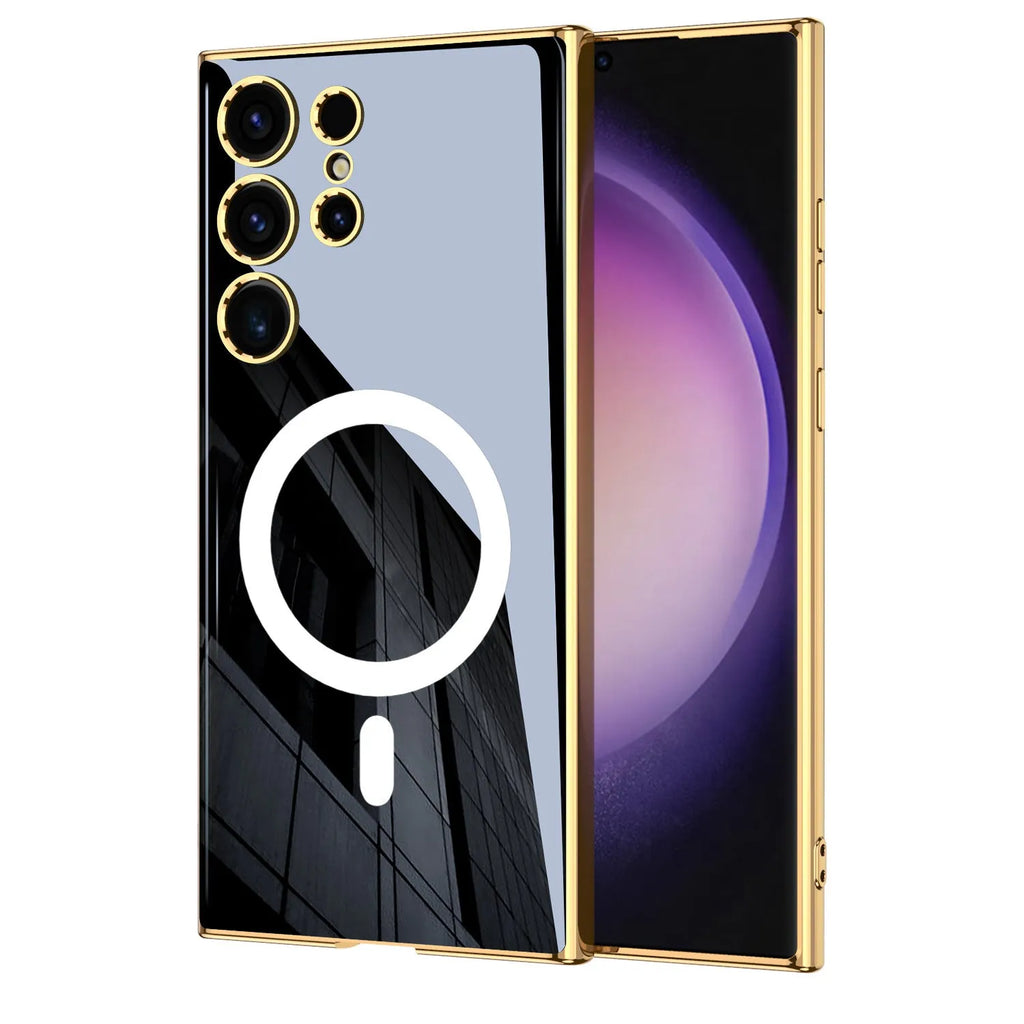 Samsung S24 TPU magnetic phone case with wireless charging ring, anti-drop, thin plating