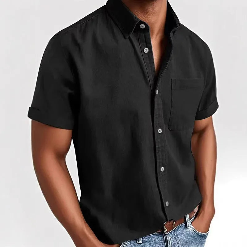 Men's short sleeve cotton blend shirt in cardigan style with loose fit