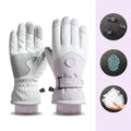 Snowflake cartoon print winter gloves with touchscreen fingertips in purple and grey colour options