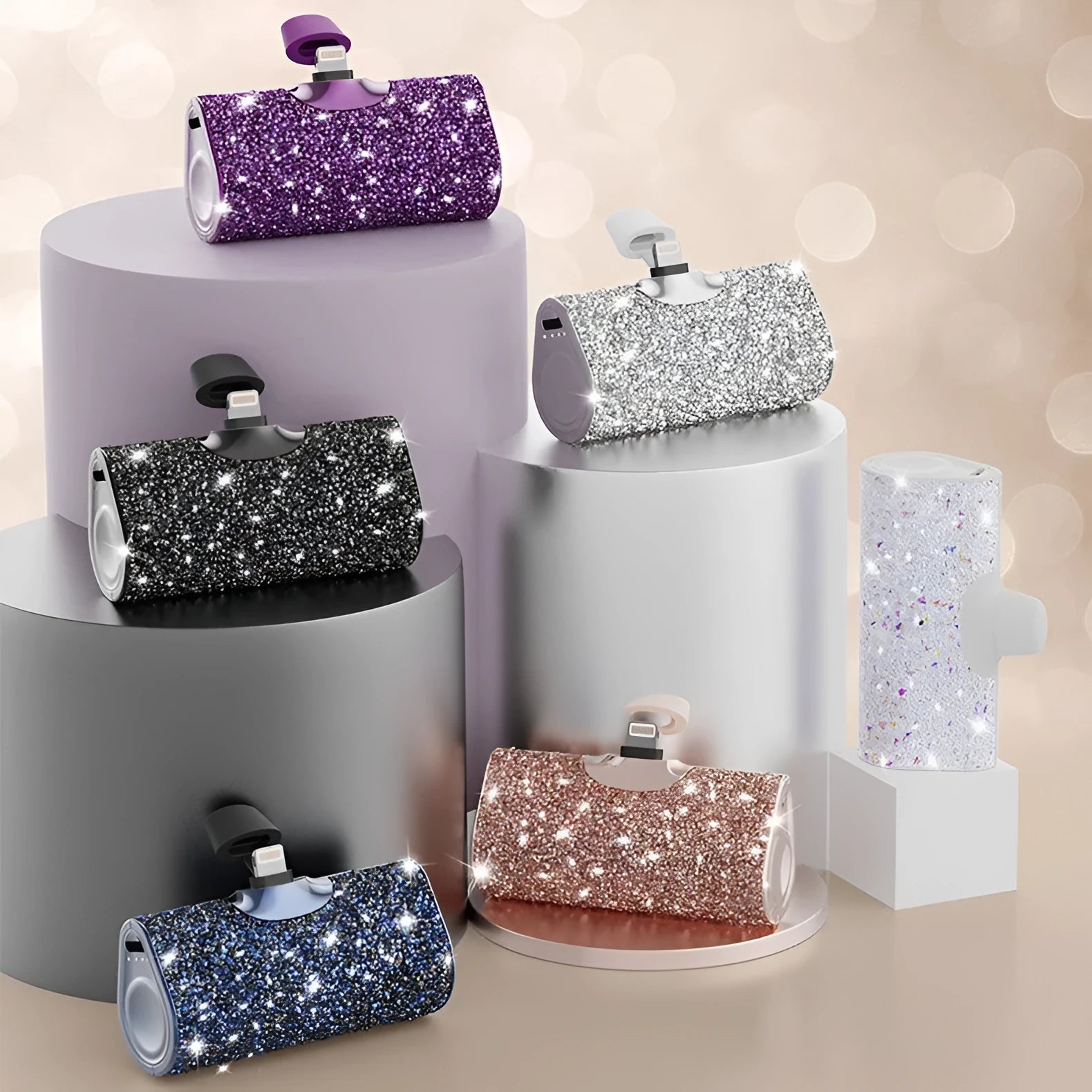 Diamond-embedded capsule emergency power bank 79x49x29mm with plastic shell and diamond decoration