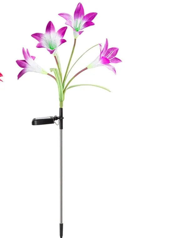 Solar lily flower light 70cm with silk cloth, ABS and 304 stainless steel, IP66 waterproof, purple or red.