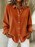 Women's corduroy casual shirt in solid colour with lapel collar and long sleeves, available in multiple sizes