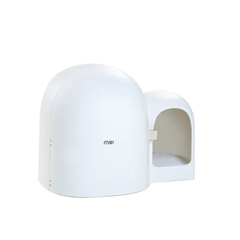 Fully enclosed oversized cat litter box for large cats in Aurora White colour