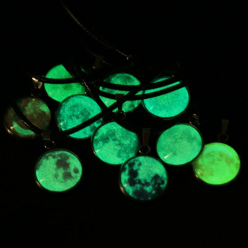 Luminous alloy pendant necklace with organic glass constellation design and extension chain