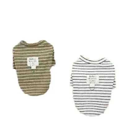 Cotton puppy clothing pull ring striped bottoming shirt in brown or white, sizes S to XXL