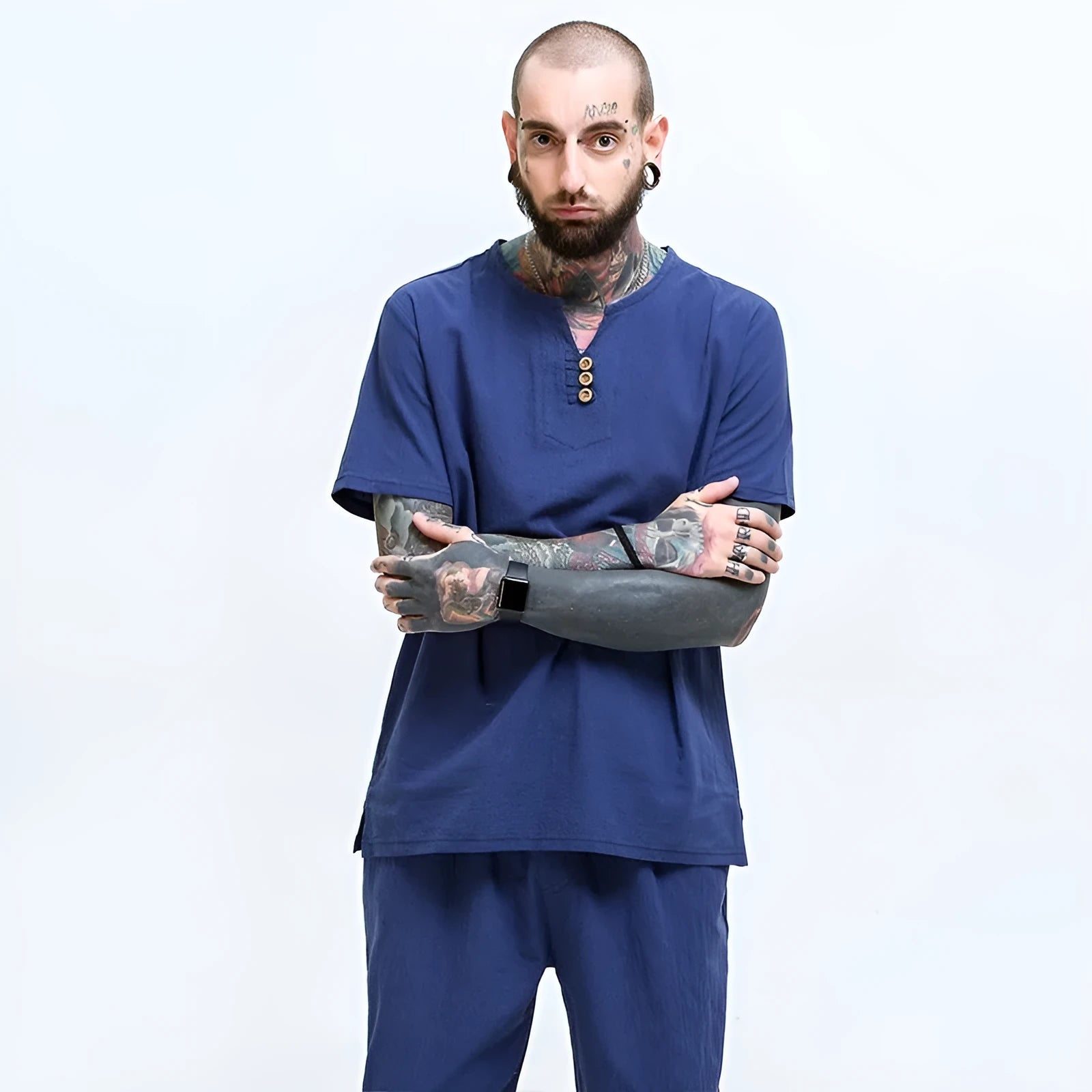 Loose cotton and linen T-shirt for men, short sleeve pullover in apricot colour, size M to 9X