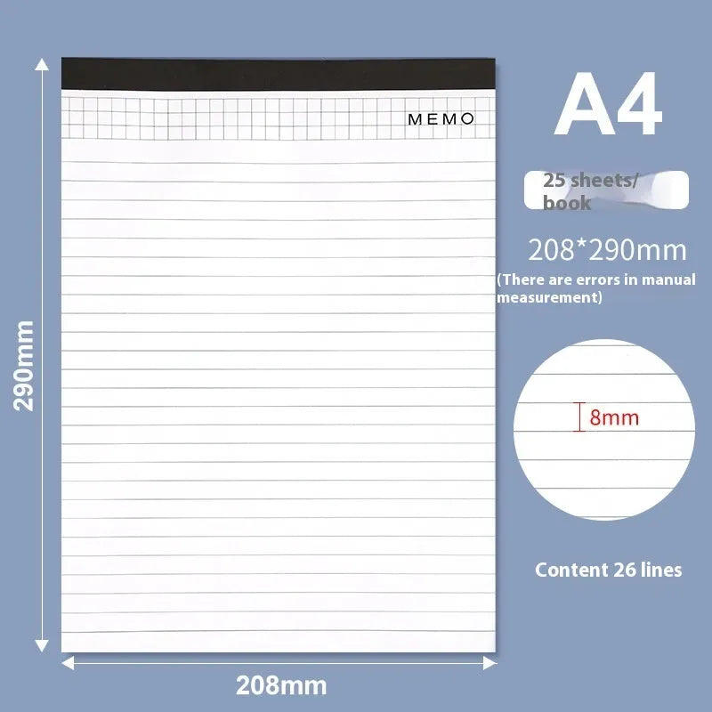 A4 paper cover notebook with grid-lined ivory pages and wireless adhesive binding.