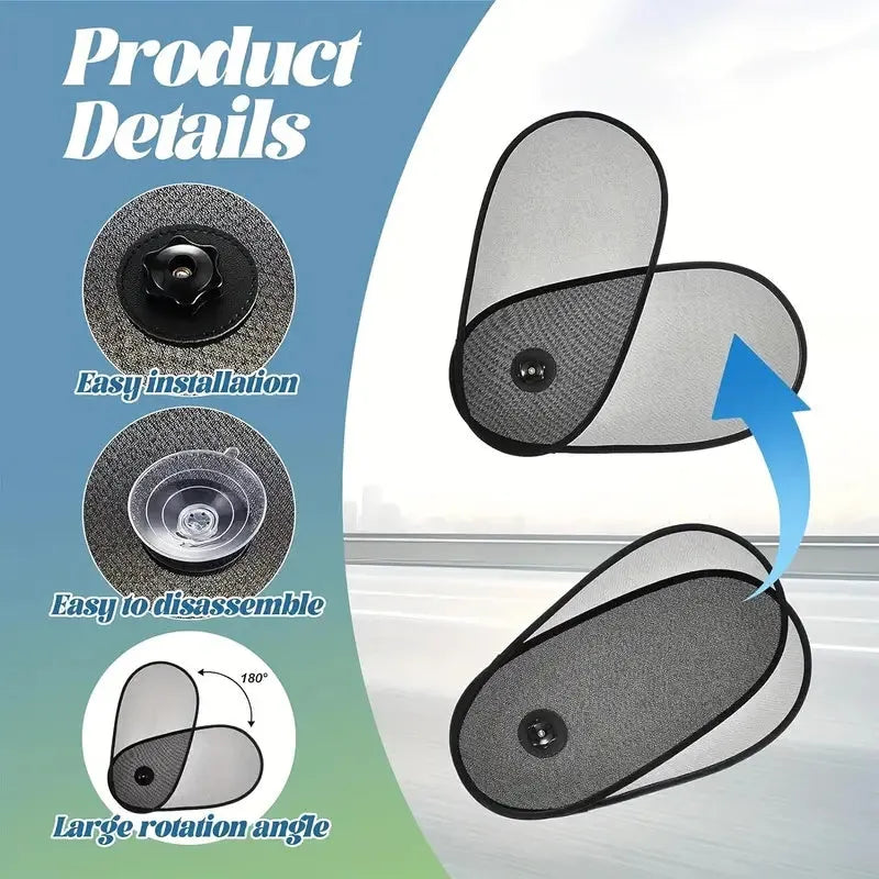 Black breathable car side window shade stretched over glass, showing suction cups and mesh texture.