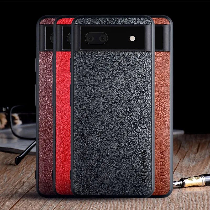 Google Pixel 6A phone case with lychee skin texture in pure colour options