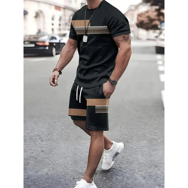 Sports two-piece set with short-sleeved T-shirt and shorts in polyester, multiple colours, sizes XS to 6XL