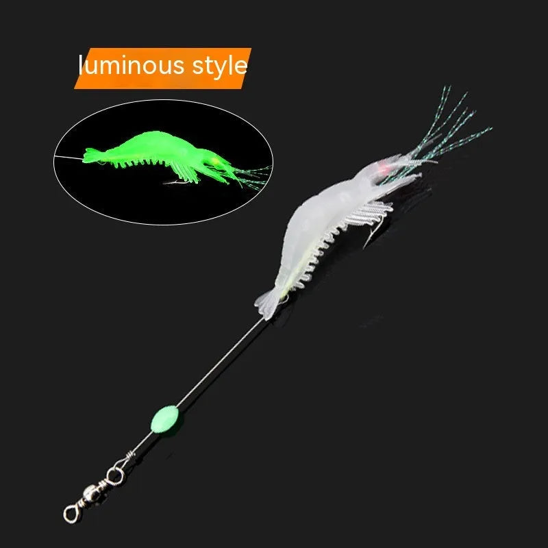 Soft plastic fishing lure set with hooks in six colour variations including luminous options