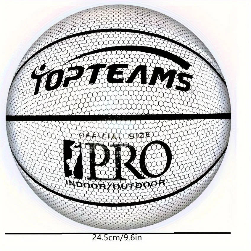 Holographic luminous reflective basketball size 7 with fluorescent design on PU surface