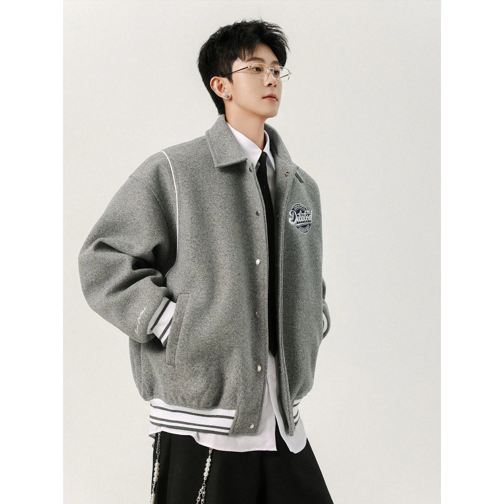 Men's casual patchwork vintage jacket loose fit striped Flower Gray with stick pocket