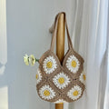 Cotton and linen woven women's shoulder bag bucket bag 29cm height 28cm width brown colour