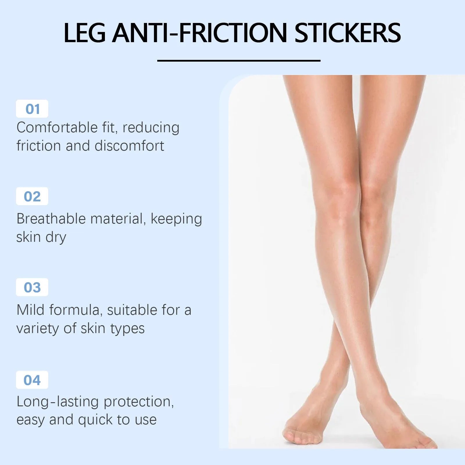 Pack of ten leg anti-wear skin protection patches with moisturising formula.