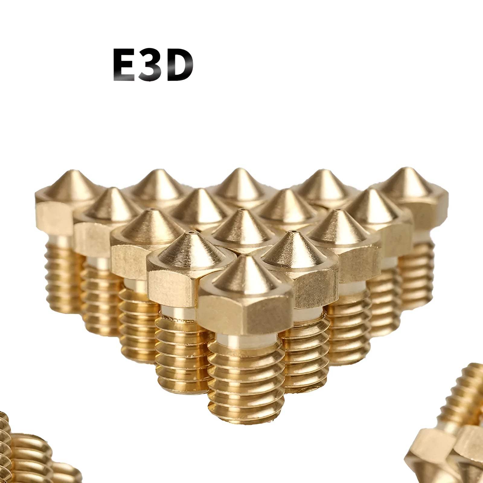 Brass 3D printer nozzle with M6 thread and multiple aperture size options from 0.2mm to 1.0mm.