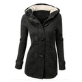 Women's hooded jacket in solid colour, slim fit polyester coat with zip front, available in multiple colours and sizes up to 6XL