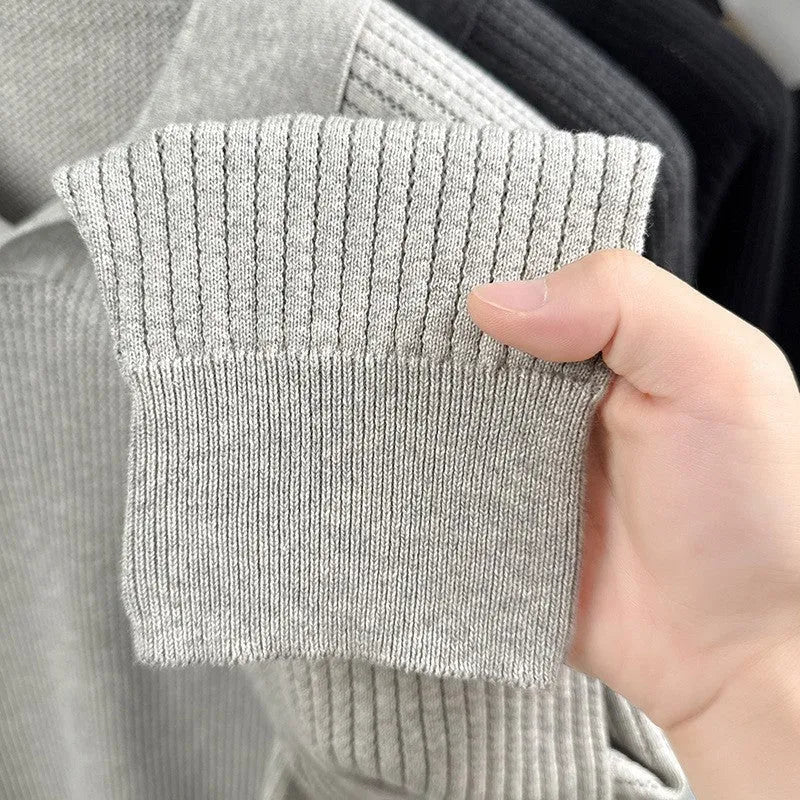 Men's spring autumn cotton scissors collar pullover shirt in black, loose fit, casual style