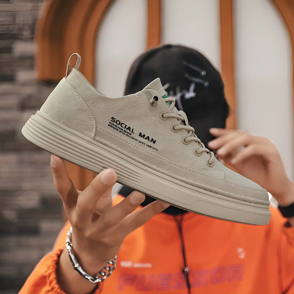 Men's casual board shoes with EVA upper and sole, flat heel, low top, front lace-up, in white, black, or sand
